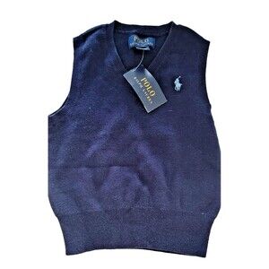 Polo Ralph Lauren Navy Knit V-neck Sweater Vest Kids Boys Size 2T Pony Logo NEW